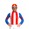 RED AND WHITE STRIPES, DENIM SLEEVES, RED ARMBANDS, RED CAP , YELLOW STAR ,WHITE PEAK