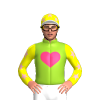 YELLOW GREEN,PINK HEART,YELLOW SLEEVES, LIGHT PINK STARS ,YELLOW CAP, LIGHT PINK LIGHT PINK STARS ,WHITE PEAK