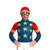 INDIGO,GOLD STARS,INDIGO SLEEVES,RED HALVED,GOLD ARMBANDS,RED CAP,INDIGO ZIGZAG CHEVRON,WHITE PEAK