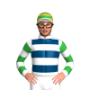 WHITE, INDIGO HOOPS, WHITE SLEEVES, GREEN HOOPS, GOLD CAP, GREEN HOOPS, WHITE PEAK