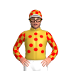 GOLD, RED SPOTS, CHECKED SLEEVES, CHECKED CAP, WHITE PEAK
