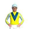 YELLOW,INDIGO VEE,LIGHT BLUE SLEEVES, YELLOW STRIPE, LIGHT BLUE CAP, WHITE PEAK
