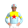 YELLOW,LIGHT BLUE HALVED,RED STAR,LIGHT BLUE SLEEVES,YELLOW ARMBANDS,LIGHT BLUE CAP,RED STAR,WHITE PEAK