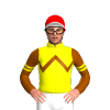 YELLOW, BROWN ZIGZAG CHEVRON, SLEEVES, YELLOW DOUBLE ARMBANDS, RED CAP, WHITE PEAK