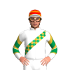 WHITE, GOLD, EMERALD GREEN CHECKED SASH, WHITE SLEEVES, GOLD CHEVRONS, EMERALD GREEN TWO CHEVRONS,ORANGE CAP,RED HOOPS ,WHITE PEAK