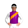 PURPLE, ORANGE SASH, WHITE SLEEVES, BLACK CAP, WHITE PEAK