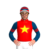 RED, YELLOW STAR, INDIGO SLEEVES, RED DOUBLE ARMBAND, RED CAP, INDIGO HOOPS, WHITE PEAK