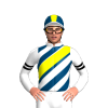 WHITE, INDIGO DIAGONAL STRIPES, YELLOW SASH, DOUBLE ARMBAND, INDIGO CAP, YELLOW STRIPE, WHITE PEAK