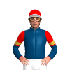 INDIGO, GOLD SIX STARS, RED, RED SLEEVES,INDIGO HALVED , GOLD ARMBANDS, RED CAP, TEAL ZIGZAG CHEVRON ,WHITE PEAK