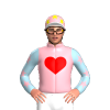 LIGHT PINK,RED HEART,LIGHT BLUE SLEEVES,LIGHT PINK STARS,CAP,YELLOW STARS,WHITE PEAK