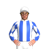 White, Royal Blue Stripes, White Sleeves, 3 Royal Blue Diamonds, White Cap