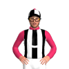 Cerise, White Horseshoe, Black And White Diagonal Striped And Quartered Cap, Cerise Pom Pom