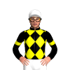 BLACK, YELLOW DIAMOND CHECKS, BLACK SLEEVES, YELLOW ARMBANDS, White cap