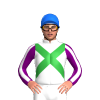 WHITE, GREEN CROSSED SASHES, PURPLE SLEEVES, WHITE STRIPE, Blue cap