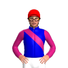 MEDIUM BLUE, MAGENTA RIGHT SASH, SLEEVES, Red cap
