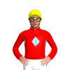 RED, SKY BLUE DIAMOND BAND, RED SLEEVES, SKY BLUE DIAMOND, Yellow cap