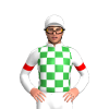 WHITE, GREEN CHECKS, WHITE SLEEVES, RED ARMBANDS, White cap