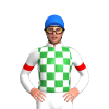 WHITE, GREEN CHECKS, WHITE SLEEVES, RED ARMBANDS, Blue cap