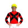 RED, BLACK CROSSED SASHES,RED SLEEVES, BLACK HOOPS, Yellow cap