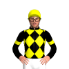 BLACK, YELLOW DIAMOND CHECKS, BLACK SLEEVES, YELLOW ARMBANDS, Yellow cap