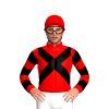 RED, BLACK CROSSED SASHES,RED SLEEVES, BLACK HOOPS, Red cap