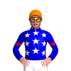 MEDIUM BLUE, WHITE STARS, MEDIUM BLUE SLEEVES, JAZZBERRY JAM ARMBANDS, Orange cap
