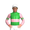 GREEN, LIGHT PINK DOUBLE BAND, LIGHT PINK SLEEVES, GREEN DOUBLE ARMBAND, White cap