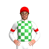WHITE, GREEN CHECKS, WHITE SLEEVES, RED ARMBANDS, Red cap