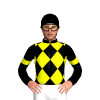 BLACK, YELLOW DIAMOND CHECKS, BLACK SLEEVES, YELLOW ARMBANDS, Black cap