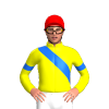 YELLOW, BLUE RIGHT SASH, BLUE ARMBANDS, Red cap