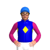 MEDIUM BLUE, YELLOW DIAMOND BAND, MAGENTA SLEEVES, Blue cap