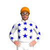 WHITE , MEDIUM BLUE STARS, WHITE SLEEVES, MEDIUM BLUE STARS, Orange cap