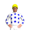 WHITE , MEDIUM BLUE STARS, WHITE SLEEVES, MEDIUM BLUE STARS, Yellow cap