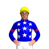 MEDIUM BLUE, WHITE STARS, MEDIUM BLUE SLEEVES, JAZZBERRY JAM ARMBANDS, Yellow cap