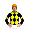 BLACK, YELLOW DIAMOND CHECKS, BLACK SLEEVES, YELLOW ARMBANDS, Orange cap