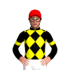 BLACK, YELLOW DIAMOND CHECKS, BLACK SLEEVES, YELLOW ARMBANDS, Red cap