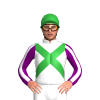 WHITE, GREEN CROSSED SASHES, PURPLE SLEEVES, WHITE STRIPE, Green cap