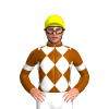 BROWN, WHITE DIAMOND CHECKS, BROWN SLEEVES, WHITE ARMBANDS, Yellow cap