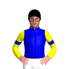 MEDIUM BLUE, YELLOW SIX CIRCLES, YELLOW SLEEVES, MEDIUM BLUE ARMBAND, Black cap