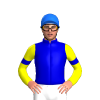 MEDIUM BLUE, YELLOW SIX CIRCLES, YELLOW SLEEVES, MEDIUM BLUE ARMBAND, Blue cap