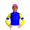 MEDIUM BLUE, YELLOW SIX CIRCLES, YELLOW SLEEVES, MEDIUM BLUE ARMBAND, Pink cap