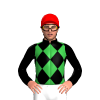 GREEN, BLACK DIAMOND CHECK, BLACK SLEEVES, COLLAR, Red cap
