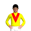 YELLOW, RED VEE, Black cap