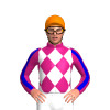 WHITE, MAGENTA DIAMOND CHECK, MAGENTA SLEEVES, MEDIUM BLUE STRIPE, MAGENTA COLLAR, Orange cap
