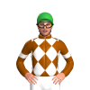 BROWN, WHITE DIAMOND CHECKS, BROWN SLEEVES, WHITE ARMBANDS, Green cap