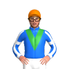 BLUE, GREEN VEE, BLUE SLEEVES, WHITE STRIPE, WHITE ARMBANDS, CUFF, Orange cap