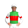 GREEN, RED BAND,WHITE SLEEVES, RED ARMBANDS, White cap