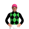 GREEN, BLACK DIAMOND CHECK, BLACK SLEEVES, COLLAR, Pink cap