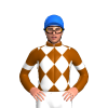 BROWN, WHITE DIAMOND CHECKS, BROWN SLEEVES, WHITE ARMBANDS, Blue cap