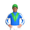 BLUE, GREEN VEE, BLUE SLEEVES, WHITE STRIPE, WHITE ARMBANDS, CUFF, Green cap